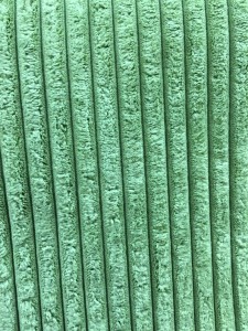 Huggable, squishable, soft, green vertical striped upholstery fabric.